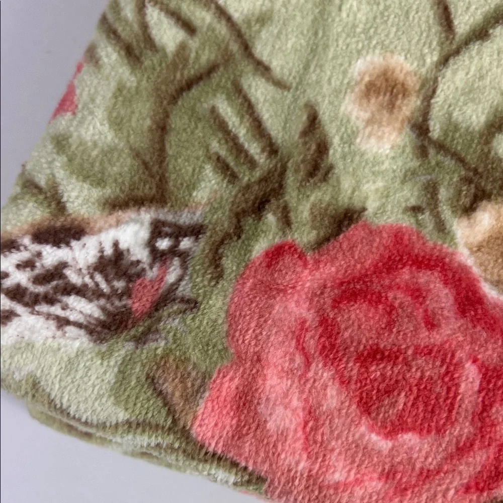 Cabbages & Roses London Bath Towels Green Pink Floral Velour Cotton 2 Pc Set NEW